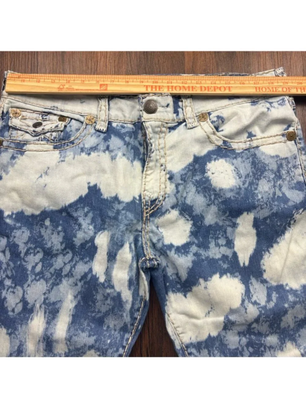 True Religion Ricky Relaxed Straight Jeans Acid Wash Blue Denim Men’s Size 38